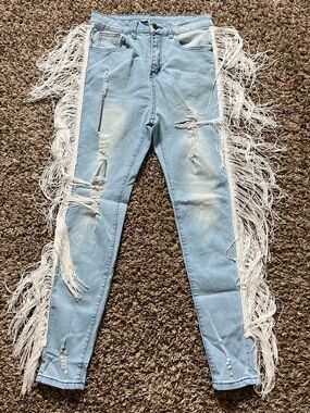 Light Blue Fringe Distressed Women’s Jeans